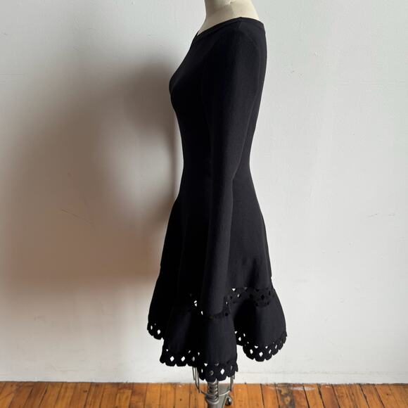 ALAÏA Laser Cut Black Wool Skater Dress - Picture 5 of 11
